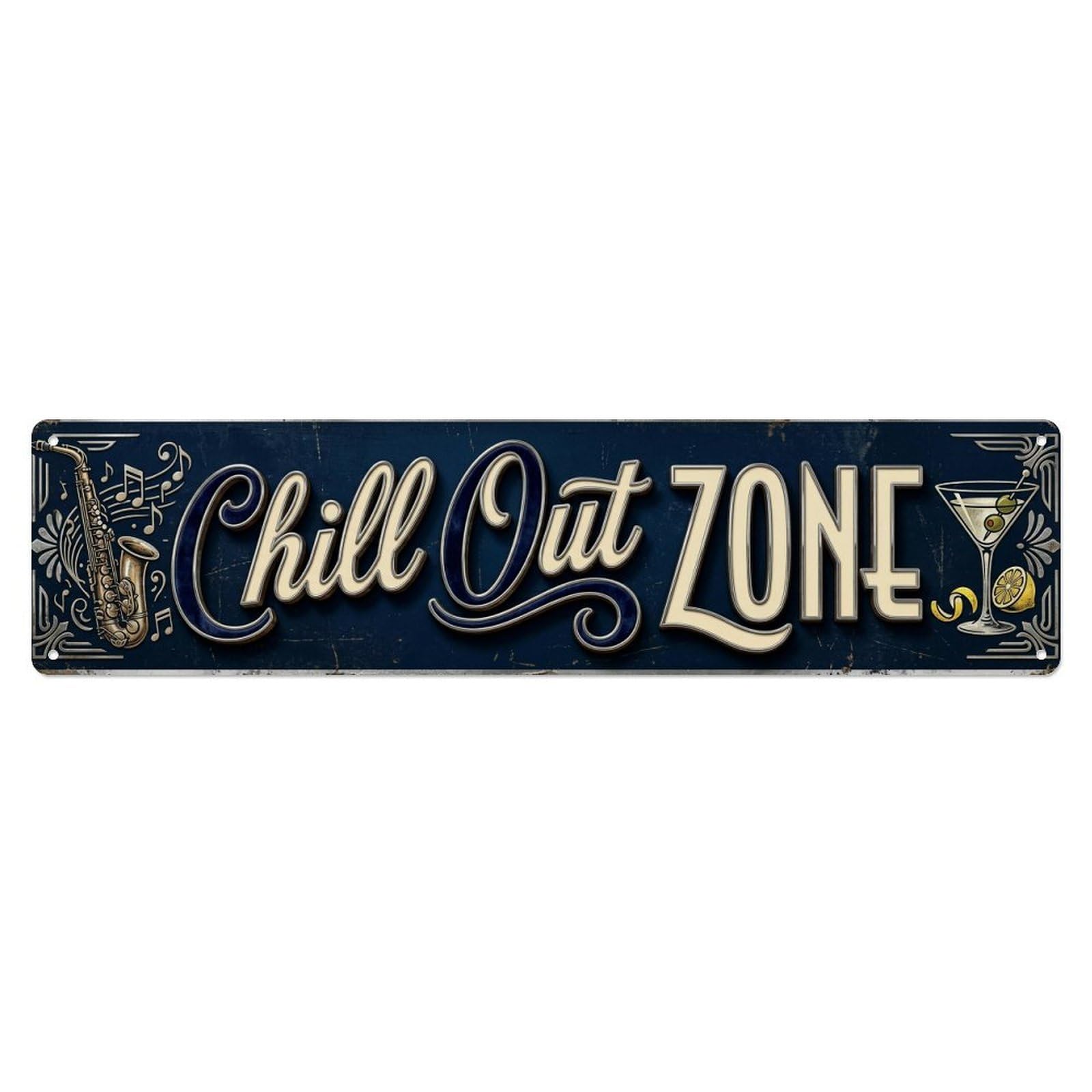 Chill Out Zone Faded Lounge Vintage Metal Tin Sign Wall Decor for Cafe, Club, Garden Metal Poster 4x16Inch
