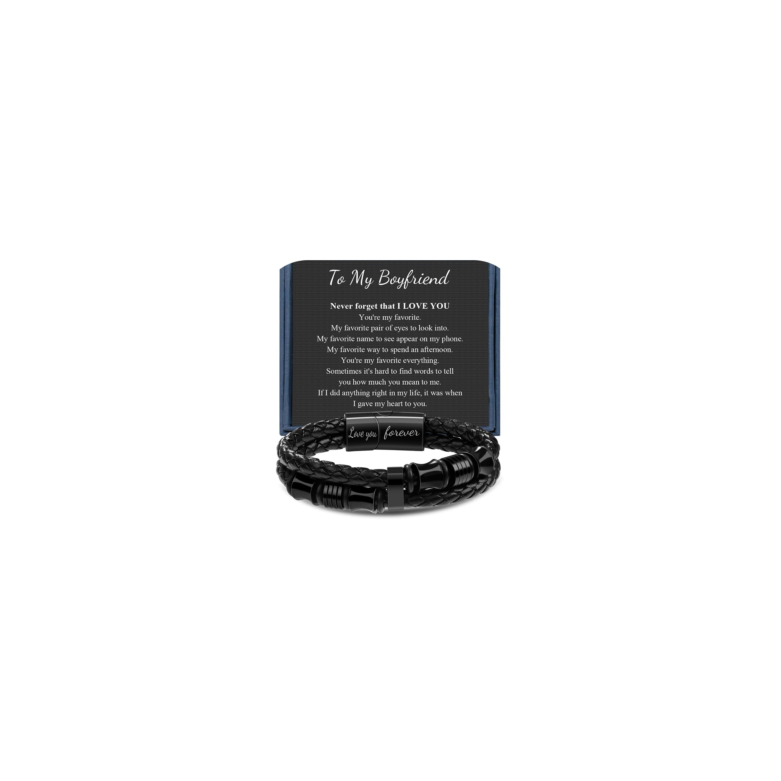 Memgift 𝐋𝐞𝐚𝐭𝐡𝐞𝐫 𝐁𝐫𝐚𝐜𝐞𝐥𝐞𝐭 𝐅𝐨𝐫 𝐌𝐞𝐧 Birthday Valentines Day Gifts for Son Grandson Man Dad Boyfriend Husband Brother Double-Row