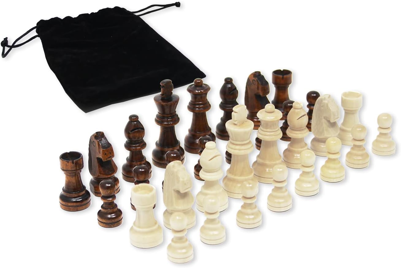 DA VINCI Staunton Wood Chess Pieces 32 Chessmen and Storage Bag (2.5 Inch King)