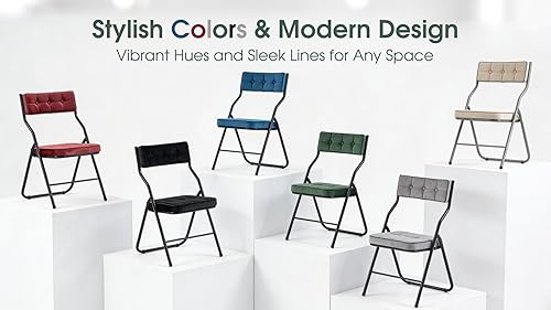 Miniatura 7 de Juego de 4 sillas plegables acolchadas, sillas plegables resistentes con cojín, juegos portátiles y cómodos para comedor, oficina, fiesta, mesa de