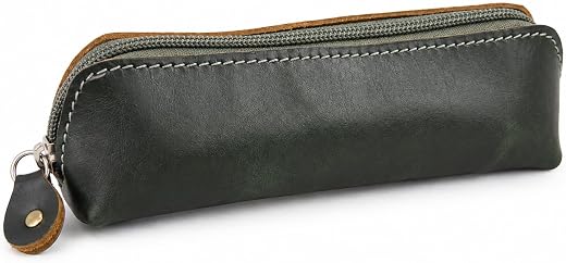 LUXELEATHER Pencil Case for Men & Women, Handmade Genuine Leather Pen Pouch with Zipper, Durable Stationery Organizer for ...