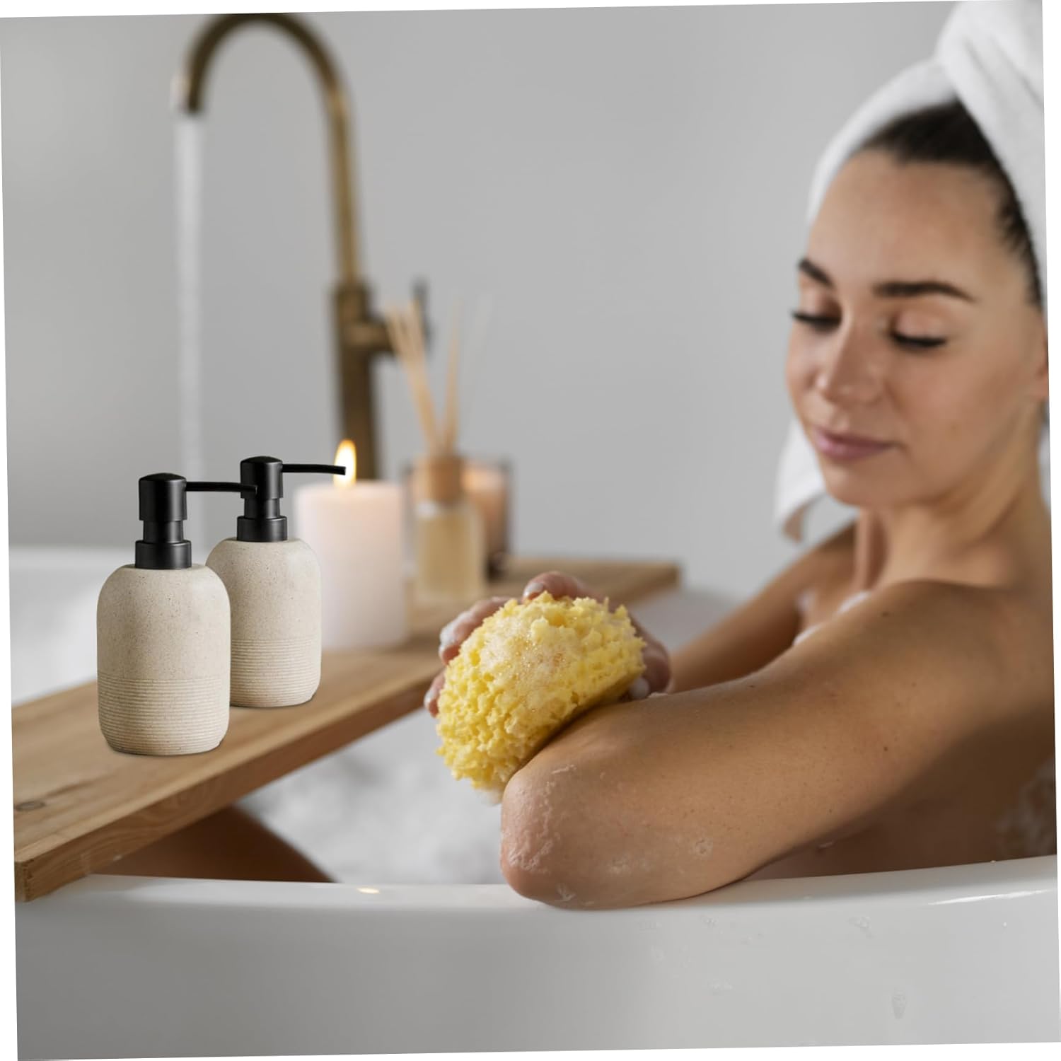 2Pcs Soap Dispenser, Beige Hand Soap Dispenser, Resin Holder Bathroom 6.18x3.07 Liquid Container for Bathroom Countertop, Kitchen