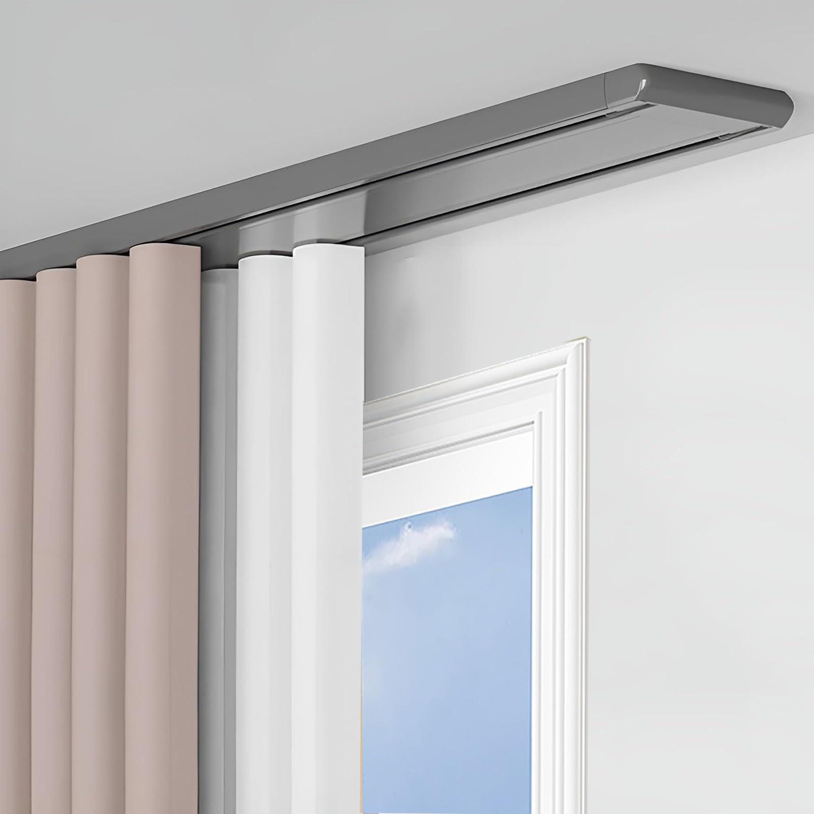 Rail Rideau Double En Aluminium Pour Plafond - 320 Cm, Blanc, Pour Salon, Chambre, Salle De Bain, Séparateur