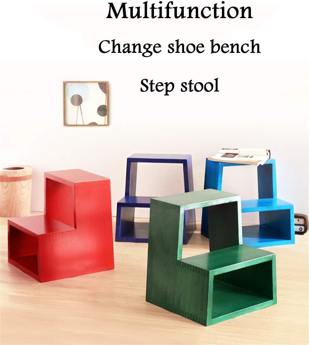 Stepladders Solid Wood Ladder Stool Multifunction Change Shoe Bench Entrance 2 Steps 150Kg Capacity (4 Colour) Folding Steps/B