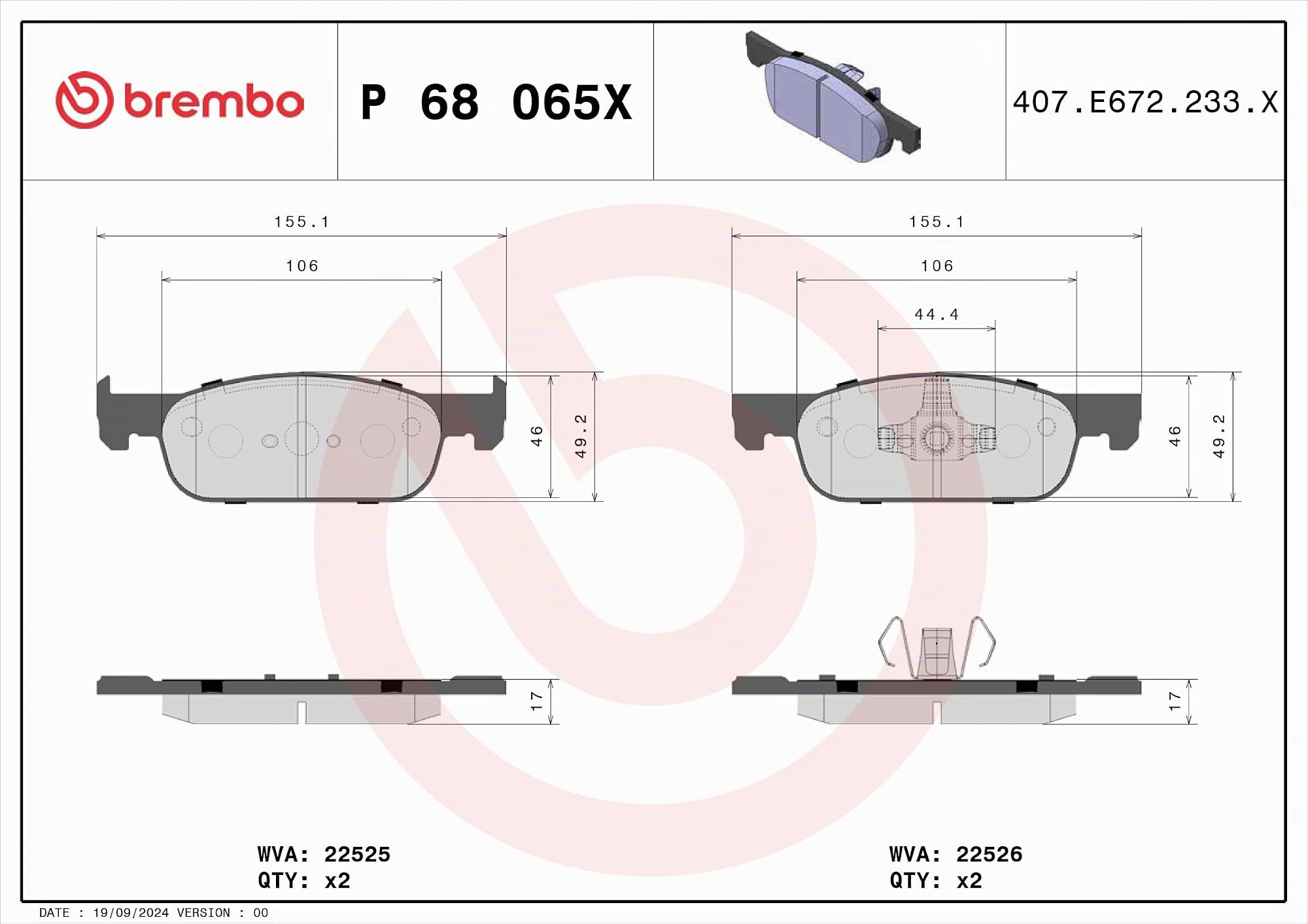 Brembo - Xtra - P 68 065X - Pastiglia Freno - Anteriore, set di 4