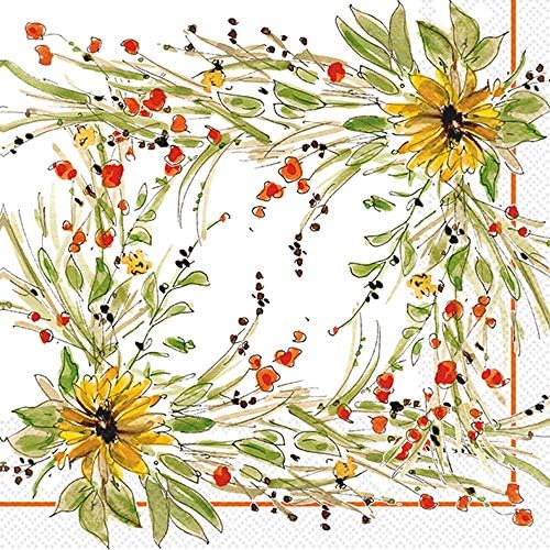 Boston International Spring Wreath Cocktail Napkins - 20 Count Grey Floral Paper Napkins