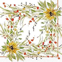 IHR Ideal Home Range Party Napkins Disposable 3-Ply Paper Lunch Napkin Pack, 6.5" x 6.5", Sunflower Medley, 20-Count