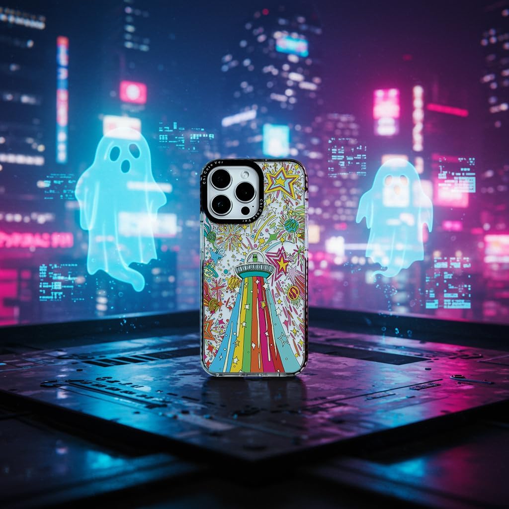 for iPhone 15 Case, Psychedelic UFO Fireworks Pattern with Rainbow Beams, Military-Grade Drop Protection, Cute Cosmic Soft Slim TPU Protective Cover with Camera Protection for Teens - Image 8