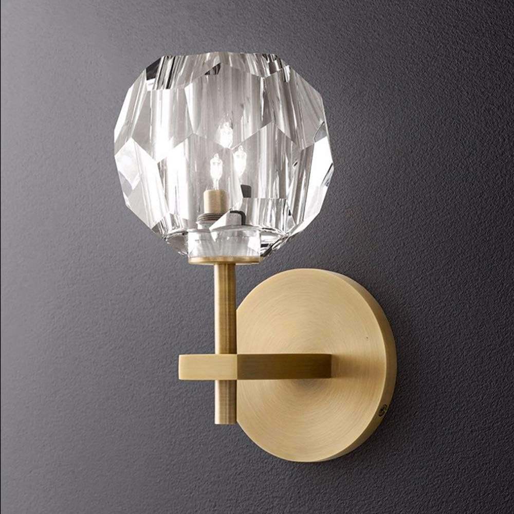 Nordic Luxury Modern Minimalist Light Crystal Bedroom Corridor Living Room Hall Wall Lights Creative Lighting Single-headed Double-head Double-head 3-10 Square Fine carving pattern (Size : L) (Sm