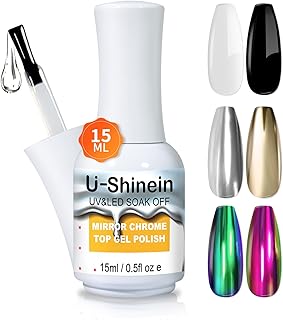 15ml Top Coat for Metallic Painting Gel, No Wipe Top Gel Polish for Metallic Gel Nail Polish, Chrome Nail Polish, Chrome Nail Powder, Mirror Nail Gel, Easy to Make Mirror Chrome Effect