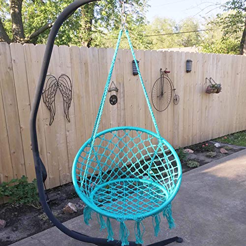 CCTRO Hammock Chair Macrame Swing,Boho Style Rattan Chair Hanging Macrame Hammock Swing Chairs for Indoor/Outdoor Home Patio Porch Yard Garden Deck,265 Pound Capacity (C Blue)