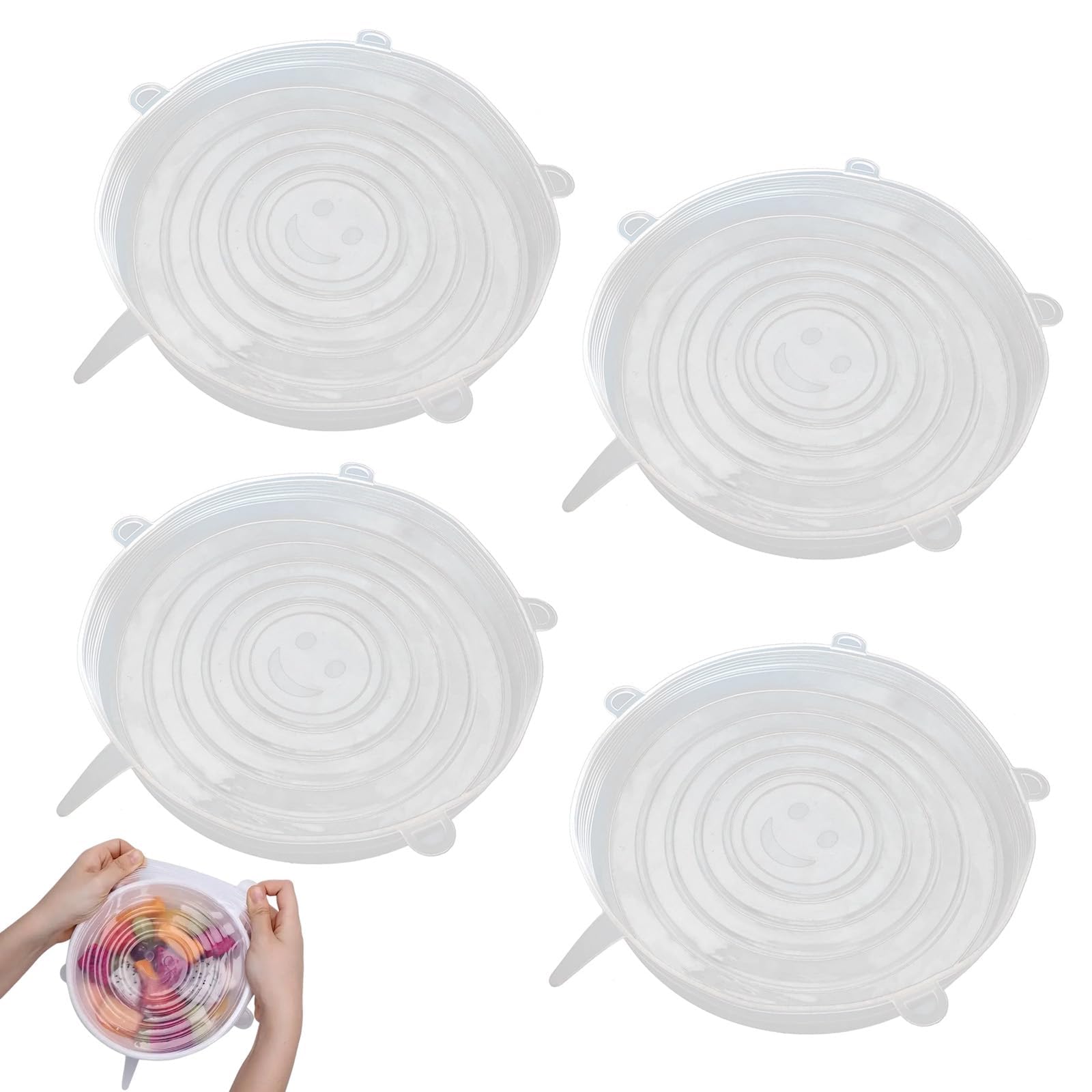 4PCS Silicone Lids Food Covers – Reusable Silicone Stretch Lids for Containers and Yogurt Pots – Silicone Lids for Leftovers Drinks and Fruit Storage(9.5cm)
