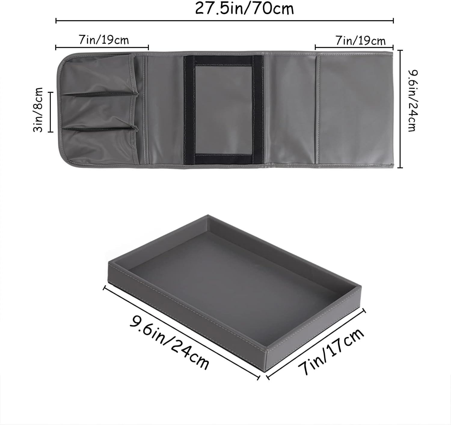 Couch Caddy, Armchair caddy with Detachable Tray, Non-Slip PU Leather Remote Control Holder for Recliner with 5 Pockets (Light Grey)