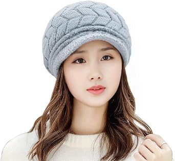 XYX Womens Winter Warm Elastic Soft Ear Protection Knitted Visor Hat Beanie Hat Slouchy Wool Hats