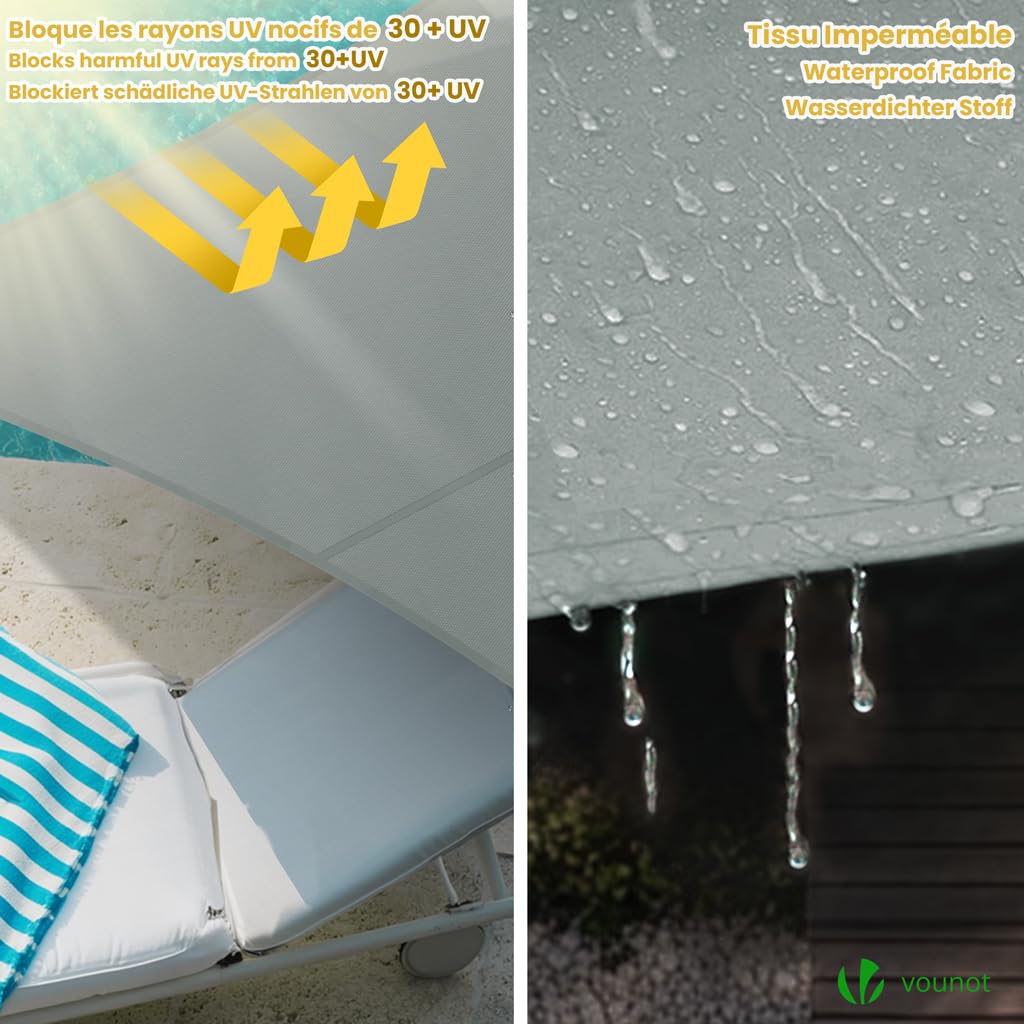 VOUNOT® Vela Ombreggiante Impermeabile Rettangolare 3x5m, Tenda da Sole per Esterno in Polyester con Kit di Fissaggio, Protezione UV 95%, Vele Ombreggianti per Giardino, Balcone, Terrazza, Grigio