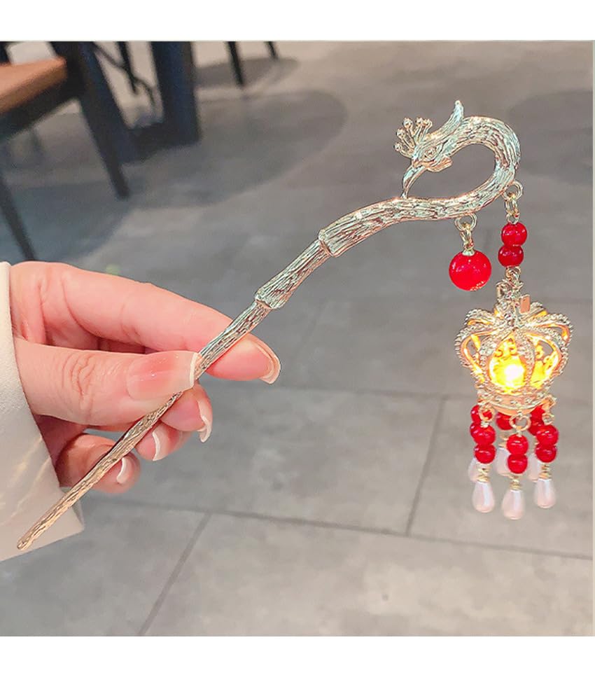 Farol de luz con borla, horquillas para el cabello, palillo chino en espiral para el cabello antiguo, accesorios para el cabello para mujeres, 1