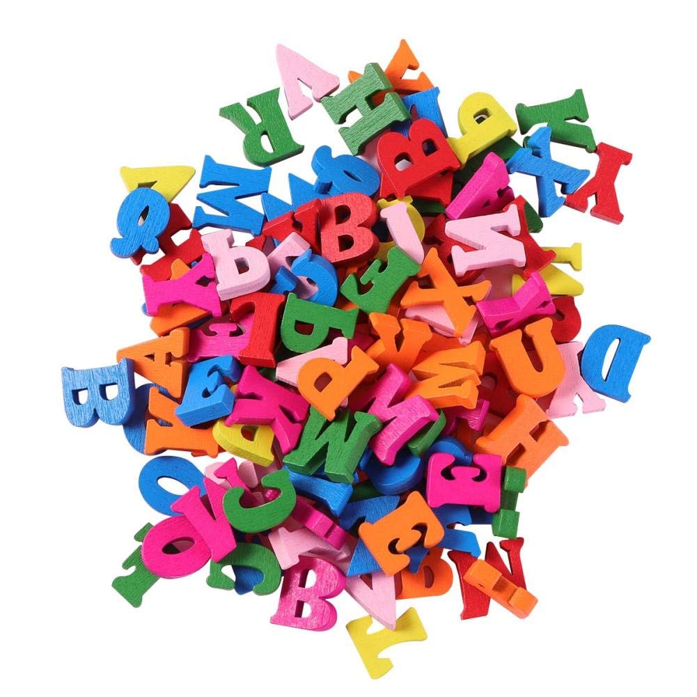 Lankater 100pcs 26 Wooden Alphabet Letters Embellishments, Wood Letters for Scrapbooking Wedding Party Christmas Diy Decorations, Sewing Crafts Diy