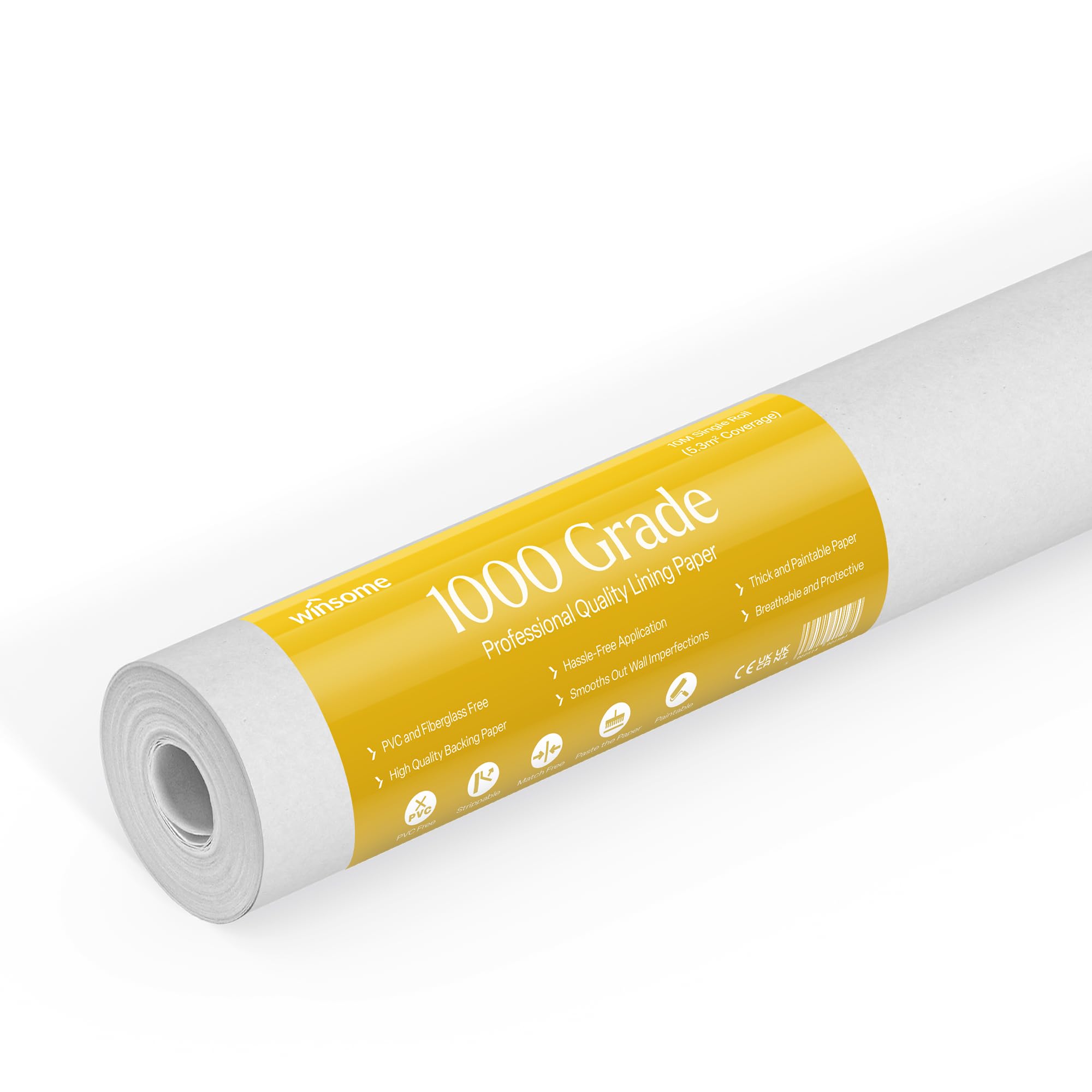 WINSOME 1000 Grade Lining Paper for Walls - Thick Paintable White Wallpaper Suitable for New& Damaged Walls for Paint -Single 10 Metre