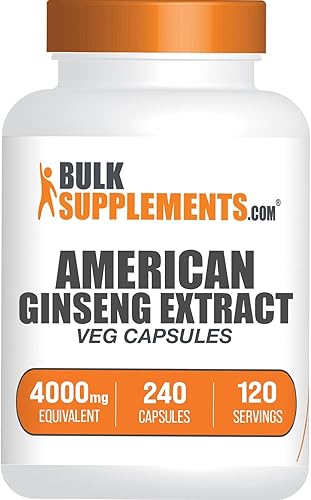 BulkSupplements. com Cápsulas de ginseng americano, extracto de ginseng americano, suplemento de hierbas de ginseng, vegano, 2 cápsulas por porción