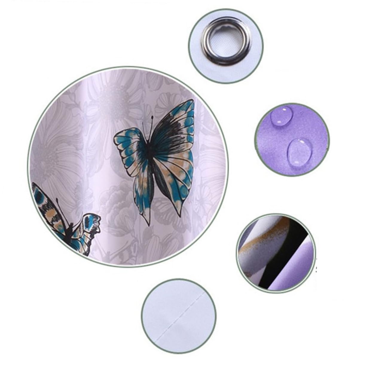 Rideau de bain imperméable STOBAZA 180x200cm en polyester lavable motif papillon