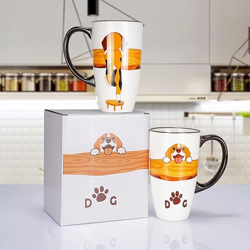 Miniatura 3 de Taza de café de cerámica de porcelana novedosa taza de perro para amantes de los perros, taza de té grande de 20 onzas, regalos de cumpleaños para