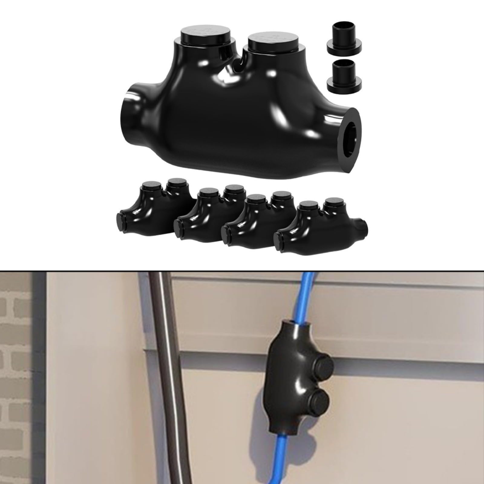 5 connettori per cavi isolati in alluminio e rame per 2-14 AWG, manicotto per cavo di ingresso unilaterale per una connessione sicura, nero (come mostrato)