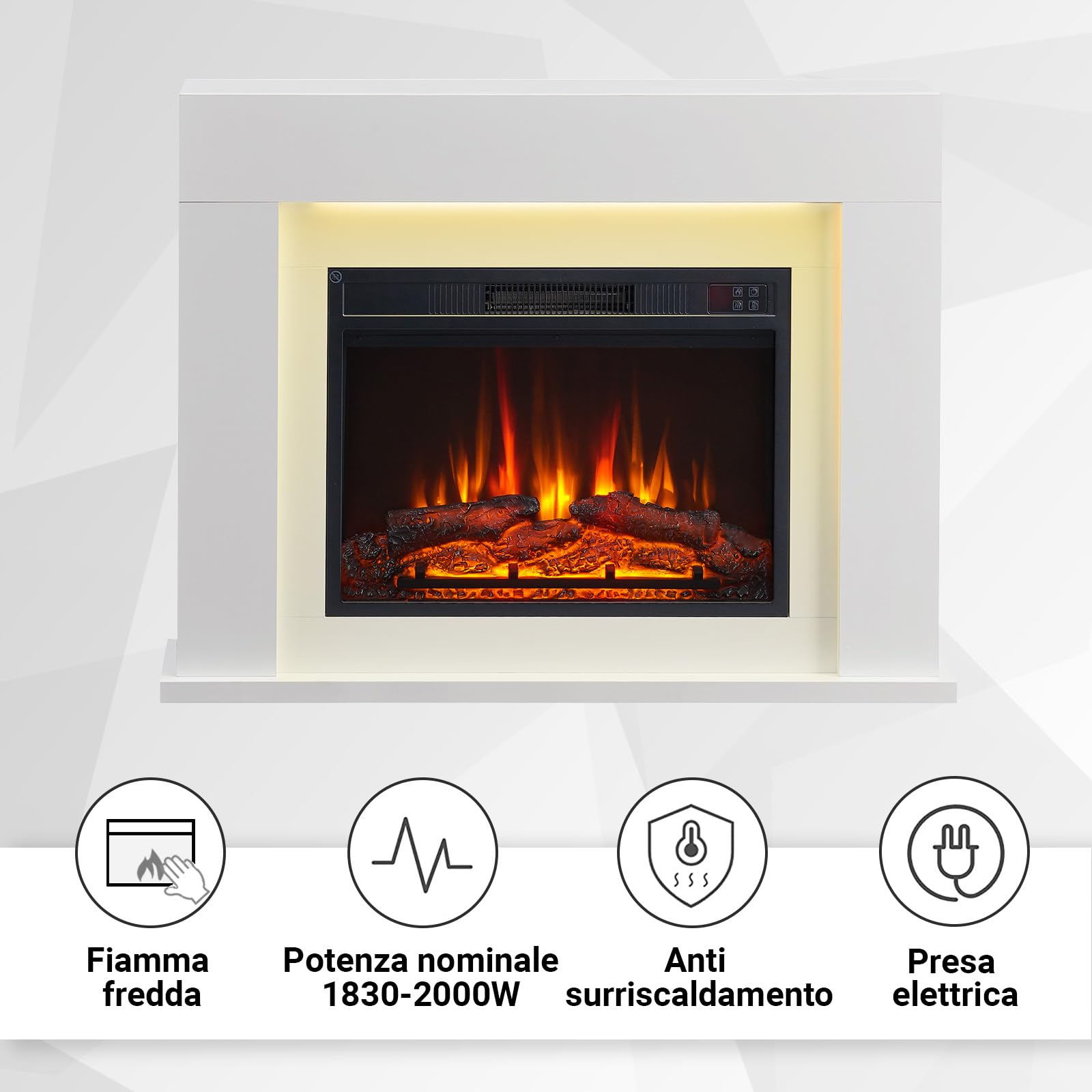 BALDERIA Finn Design Camino elettrico da terra, effetto fiamma 3D LED, riscaldamento