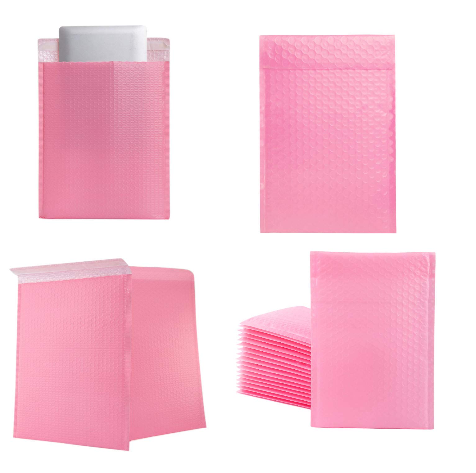 Sobres pequeños acolchados con forro de burbujas de polietileno, paquete de 12 sobres de envío de 5 x 7 pulgadas, color rosa, autoadhesivos, impermeables, a prueba de golpes y polvo (rosa, 5 x 7