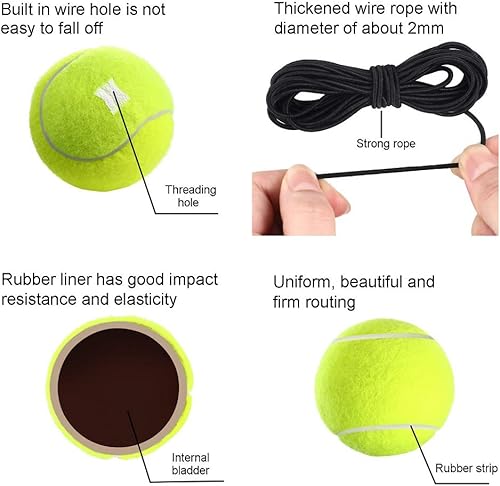 LIYUANBAIHUO 3 pelotas de entrenamiento de tenis con cuerda, pelotas de entrenamiento de tenis para práctica personal y herramienta de repuesto para