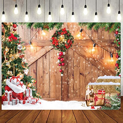 LTLYH Toile de fond de Noël pour décoration de porte de grange de 3 x 2,4 m pour photographie, arbre de Noël, cadeau de neige, mur, sol, fête, fond photo 164 – Image 4