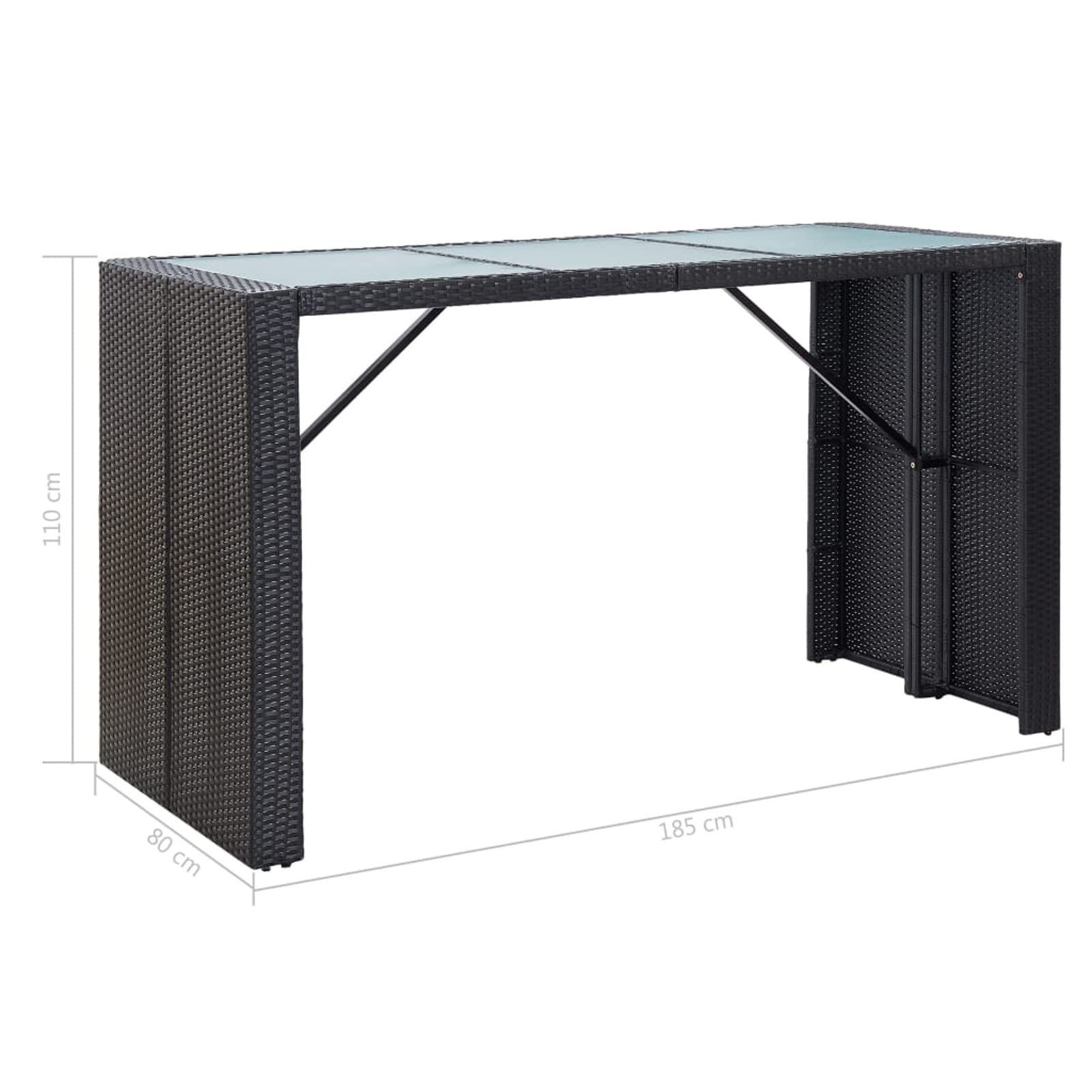 Juego de Bar de Rattan Sintético, 3 Piezas de Cristal Templado, Estructura de Acero, para Exterior, Jardín y Terraza Modelo DYEEG-FN-49560ES