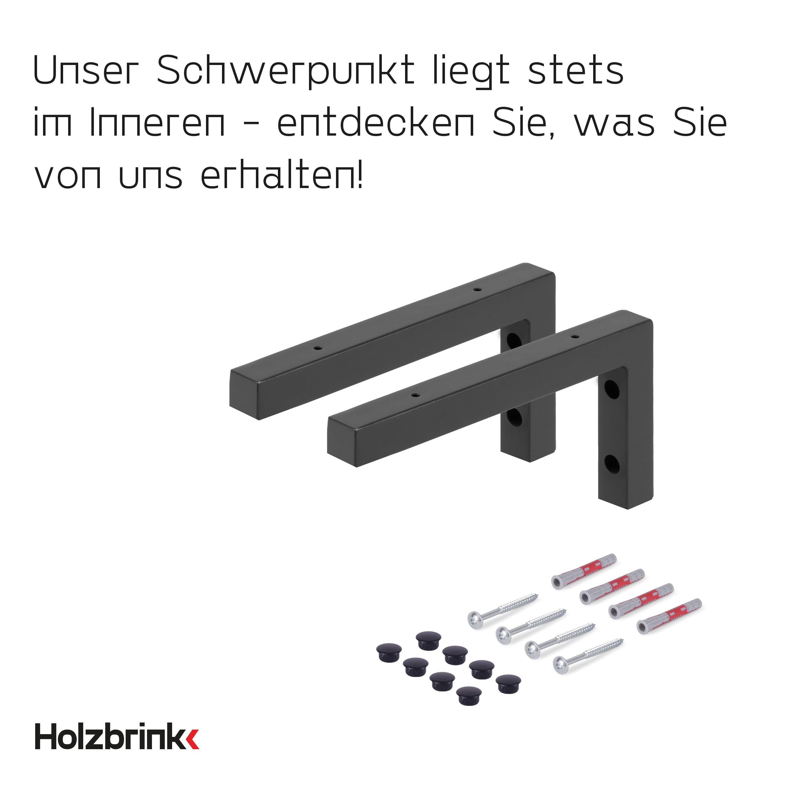 HOLZBRINK 2X Wandkonsole Schwarz für Waschtisch, Design und stabil Waschtischhalterung oder Winkel für Wandregal, Waschbecken Unterbau Wandmontage für waschtischplatte, 350x150 mm