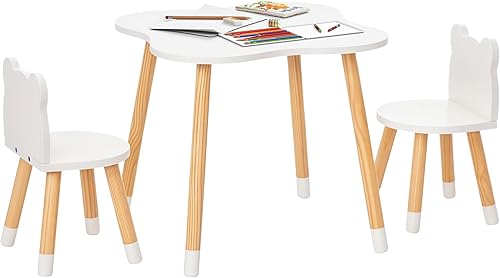 Qaba Juego de mesa y silla de madera para niños, ideal para arte, comidas, tareas, linda mesa de actividades para niños de 1 a 4 años, color blanco