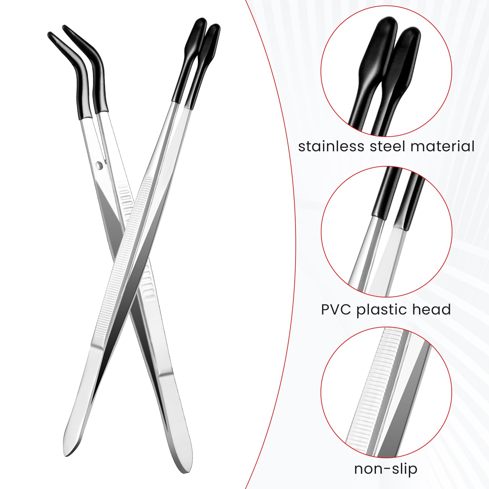 Gjinxi 2 pinzette in acciaio inox da 15,5 cm, punta piatta dritta, punta curva, antiscivolo, pinzette angolate con punta in gomma per lavori di precisione, lavori di laboratorio, gioielli artigianali
