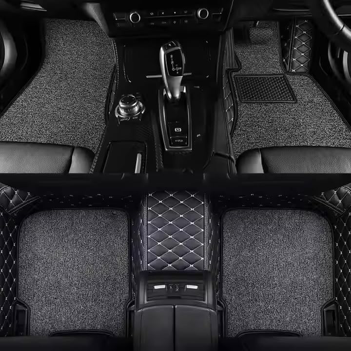 Image of SINEX 7D car mat Full Set for Kia Seltos (Model : 2026)|| Luxury Leather Double Car Floor Mat Complete Set || 100% Waterproof and Washable || Color : Black Silver