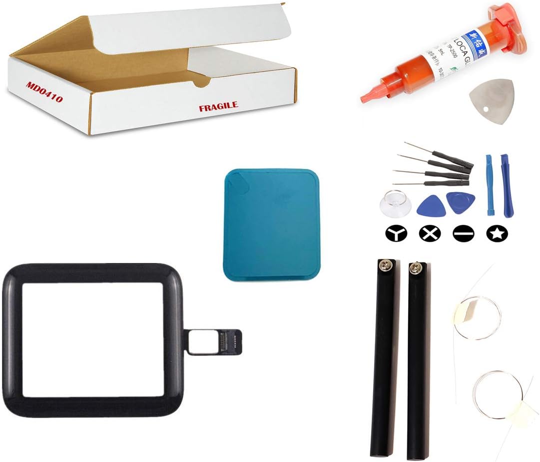 Screen Repair Kit Compatible for Apple Watch Series 3 (38mm) Model A1860 A1889 A1890 - Front Glass Lens with Touch Digitizer Flex Cable Replacement