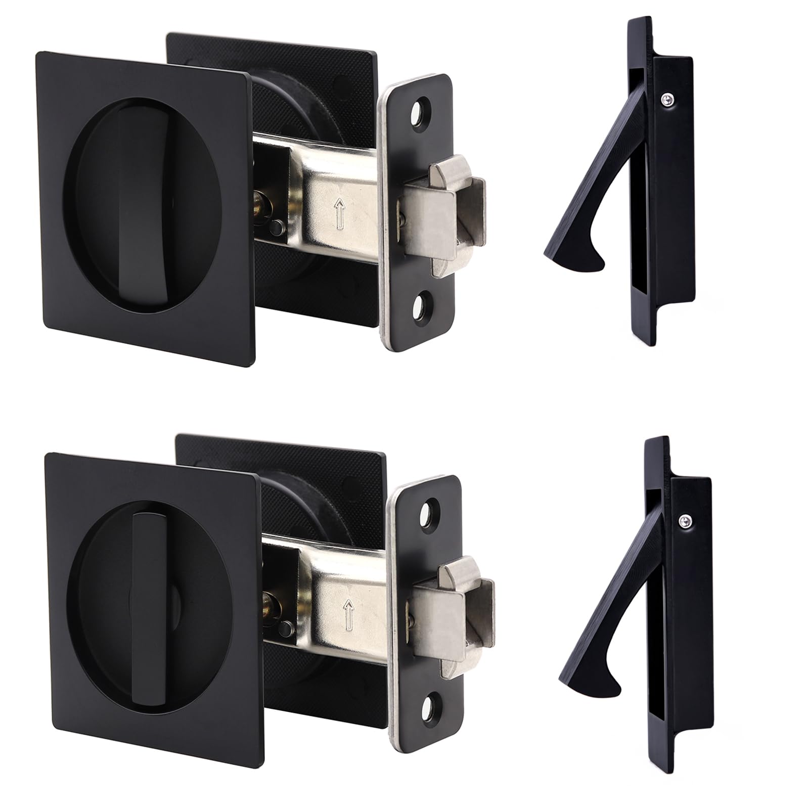 Dontay 2 Pack Pocket Door Passage Lock and Pull Handle,Flush Mount Door Pull for Pocket Sliding Door,Hardware for 1 3/8” to 2 3/16” Thickness Door