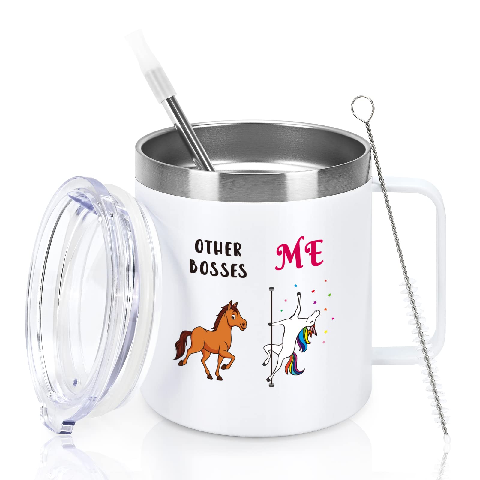 GINGPROUSUnicorn Boss Lady Gifts, Other Bosses & Me Travel Mug, Boss Day Gifts Christmas Birthday for Female Boss Lady Manager Employer, 12oz Stainless Steel Insulated Coffee Mug with Handle, White