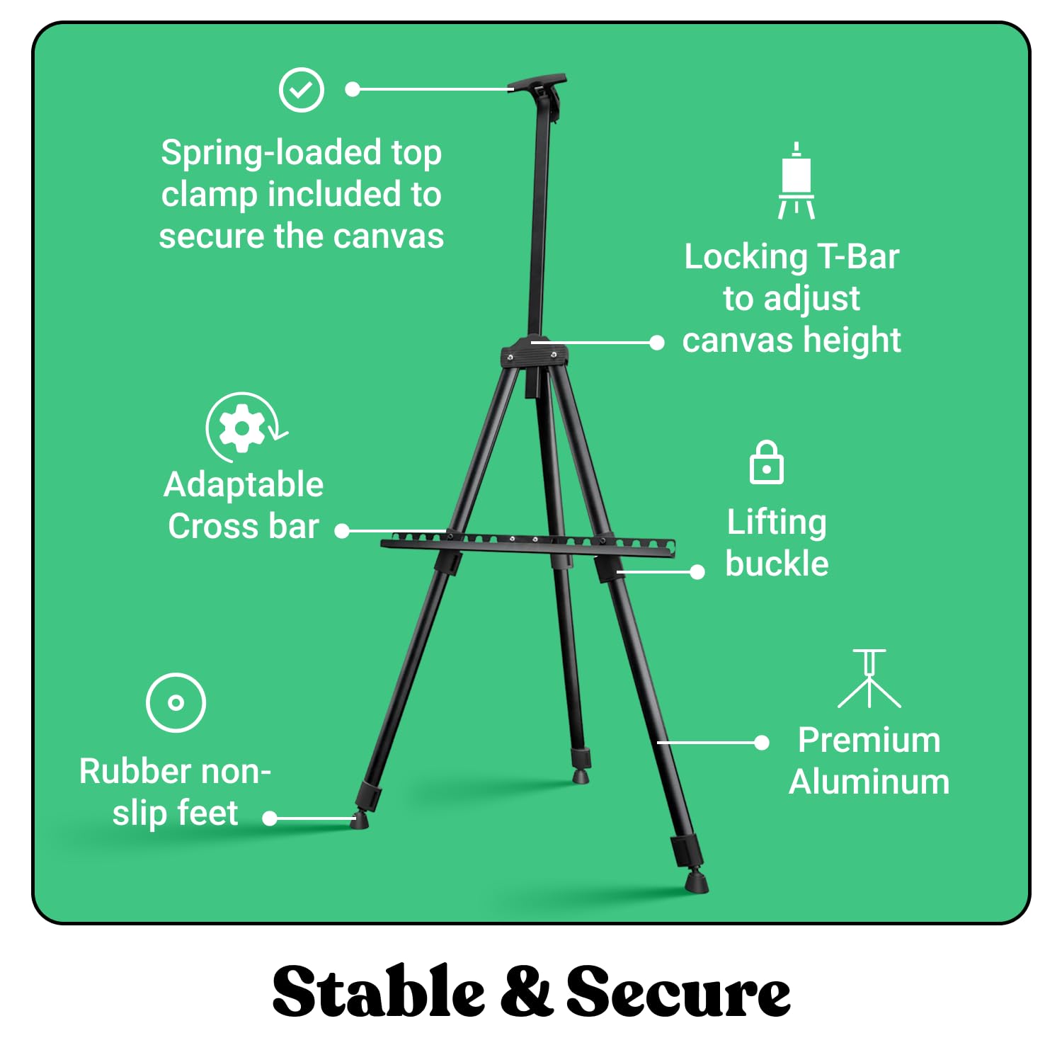T-Sign 17 to 66 Inch Heavy Duty Easel Stand - Adjustable Metal Tripod Art Easel for Painting and Display Portable Canvas Stand with Carrying Bag for Artists Tabletop and Outdoor Use Black 1 P product thumbnail 6