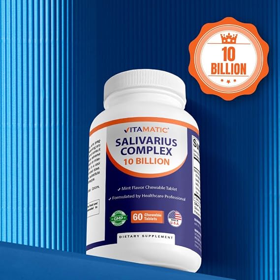 Vitamatic Salivarius Complex 10 Billion Chewable Mint Flavored Tablet - 60 Count - Oral Health Chewable Probiotics + Prebiotics - Supports Healthy Teeth, Gums, Better Breath-2 Pack