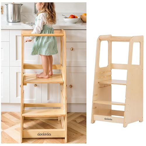 Miniatura 6 de dadada Torre para niños pequeños - Taburete para niños con riel de seguridad - Taburete Montessori ajustable para niños - Torre de aprendizaje para