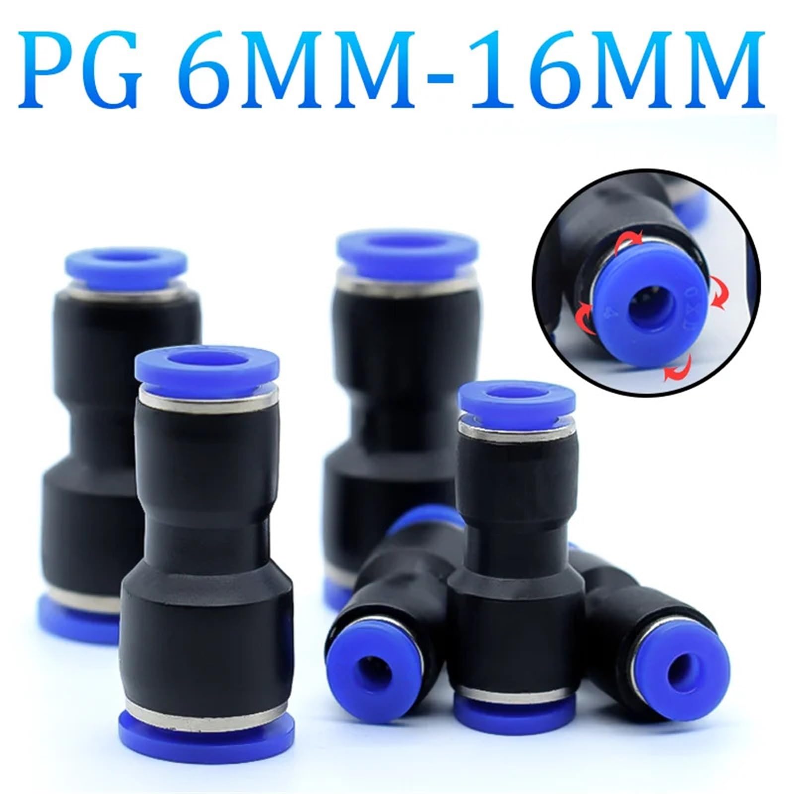 1/5/10 piezas de accesorios neumáticos de aire PG de 4/6/8/10/12/14/16 mm OD tubo de manguera de empuje en accesorios de gas rectos, conectores rápidos de plástico (PG 8-6 mm, 5 piezas)
