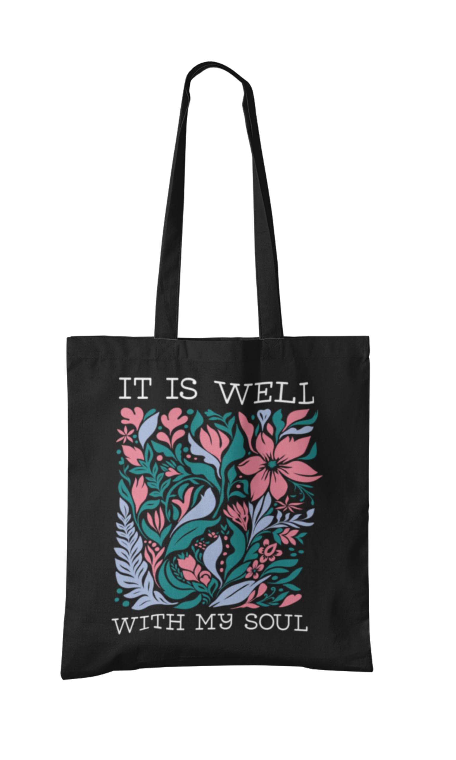 Black Cotton Canvas Tote Bag With Zipper And Retro Floral Design for Women Versatile Shopping Office & Travel