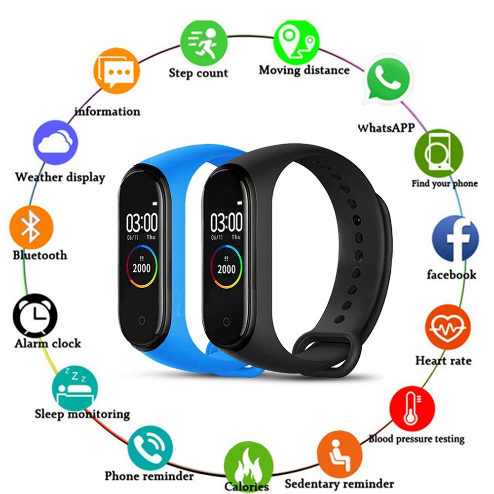 Banda m4 Aptitud rastreador Deporte Banda Inteligente Ritmo cardíaco Presión Arterial SmartBand podómetro Impermeable Pulsera Inteligente (Color : Azul)