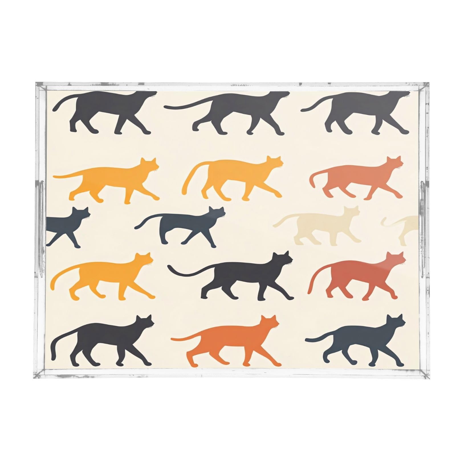 Msyxl Cats Silhouettes Serving Tray for Coffee Table, Decorative Acrylic Tray Cats Silhouettes Tray with with Handles for Breakfast, Ottoman, Countertop, 12x16 in
