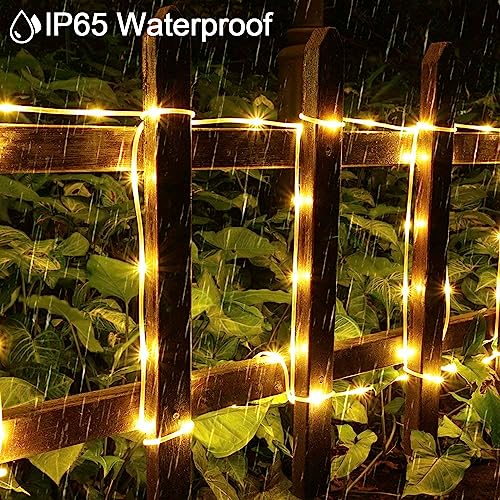 GHONLZIN Solar String Lights Outdoor Rope Lights 33ft 8 Modes 100 LEDs Solar Powered Waterproof Rope Lights for Garden Wedding Christmas Party Holiday Decorations (12M-Warm White) - Image 2