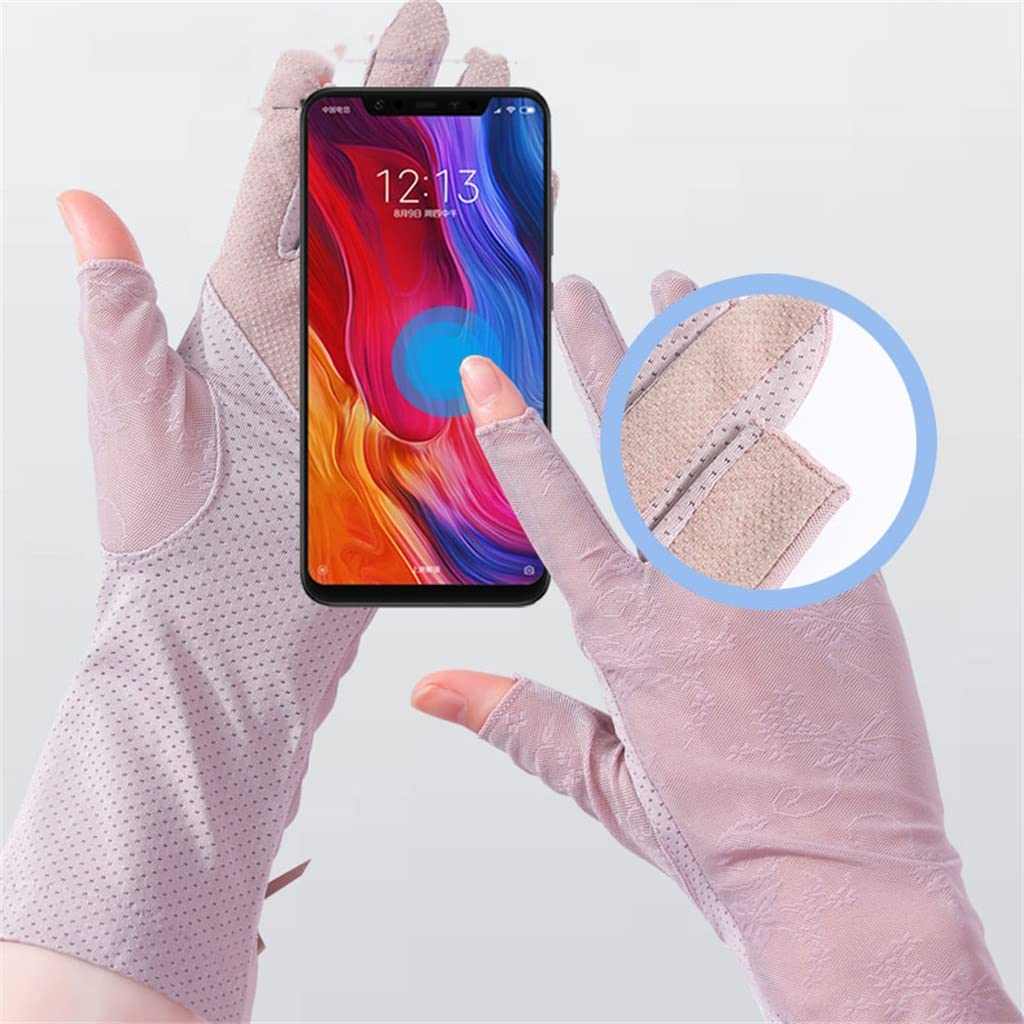 Ice Silk Cool Lace Thin Gloves Women's Driving Riding Elastic Breathable Leak Two Fingers