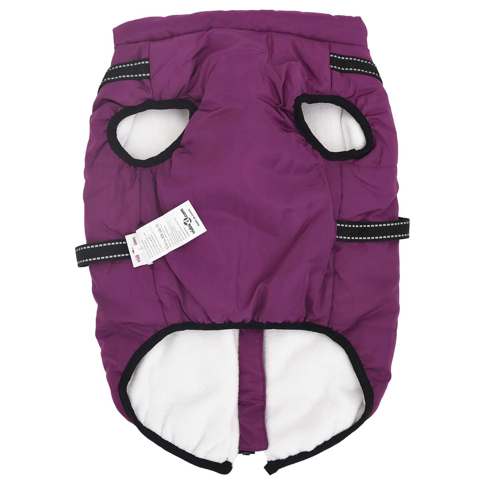Abrigo para perro lila L52 de forro polar y poliéster con correa ajustable, protección reflectante para invierno y otoño, resistente al viento, impermeable, cálido para paseos al aire libre y