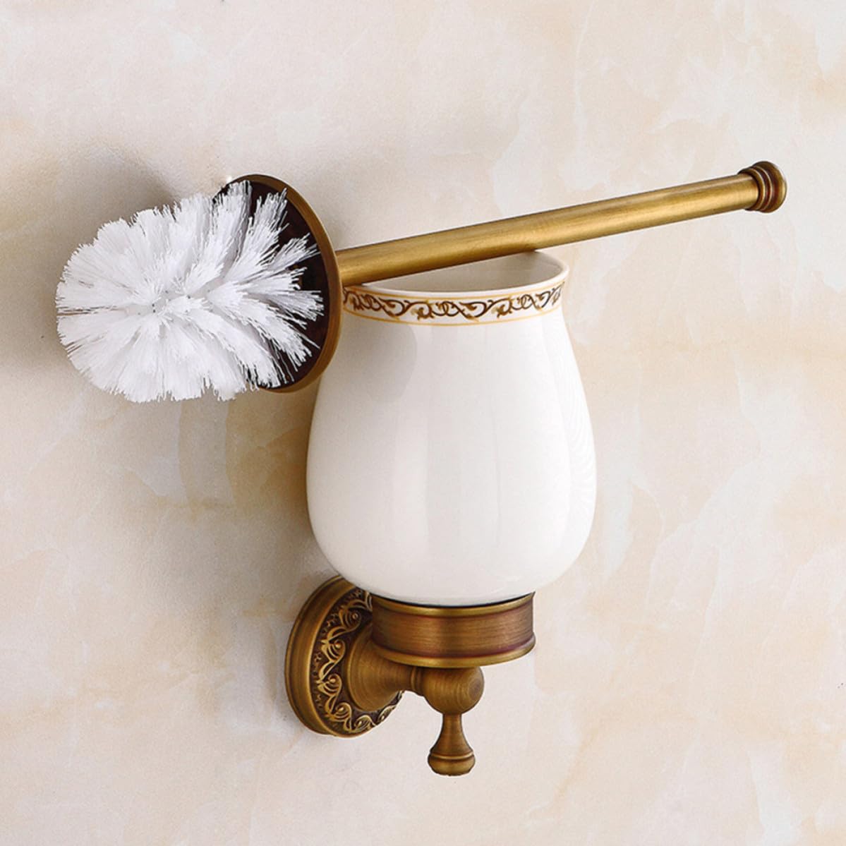 Set Spazzolone Bagno in Rame Vintage Supporto da Parete Kit Accessori Bagno Compatto Che Non Graffia e Ufficio