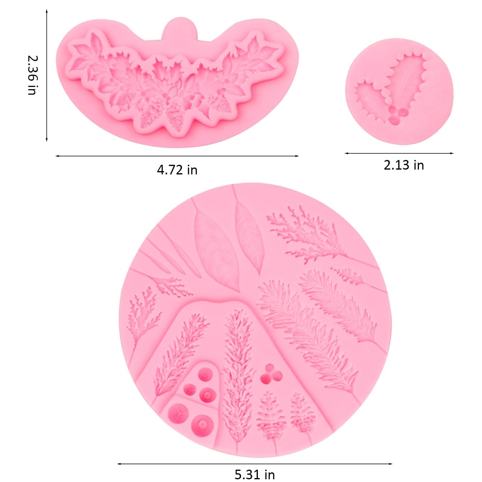 Christmas Holly Leaves Silicone Molds, Winter Leaves Fondant Mold, Christmas Pinecone Chocolate Baking Molds for Cake Decoration Cupcake Topper Candy Sugar Craft Gum Paste Clay Resin - Image 2